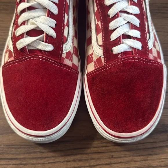 Vans Red and White Checkered Unisex Old Skool Skate Shoes Size 9.0 - Picture 5 of 8